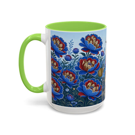 💙🌺 The Sapphire Blossom Garden Dancer Colorful Mug – Art Deco Fashion Fantasy