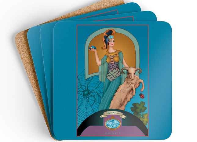 Pisces Zodiac Design – March & Aquamarine by Sofia Chiostri | Corkwood Coaster Set