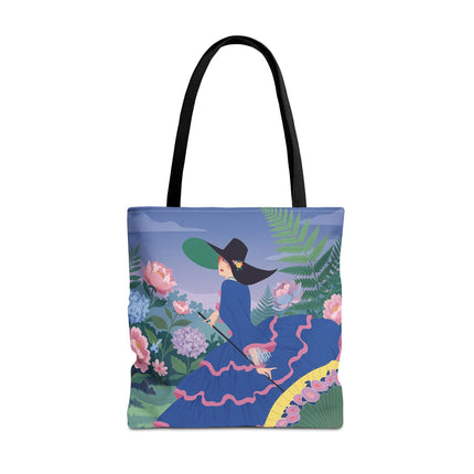 🌸💙 The Lady Of The Blue Garden Promenade Tote Bag – Art Deco Floral Fashion