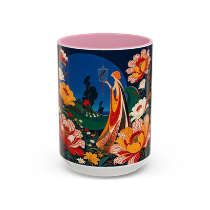 🌺🐦 The Enchanted Birdcage Garden Colorful Mug – Art Deco Floral Fantasy