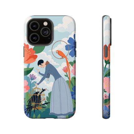 🦜🌺 The Lady Of The Garden Aviary Phone Case – Art Deco Floral Whimsy