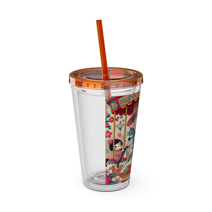 Geisha Kitten's Enchanted Carousel Ride Sunsplash Tumbler with Straw, 16oz