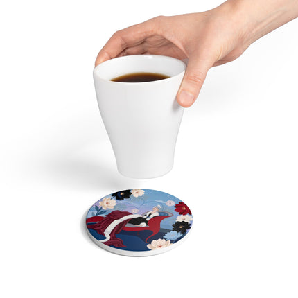 🌹✨ The Scarlet Chaise Ceramic Coaster – Art Deco Floral Glamour