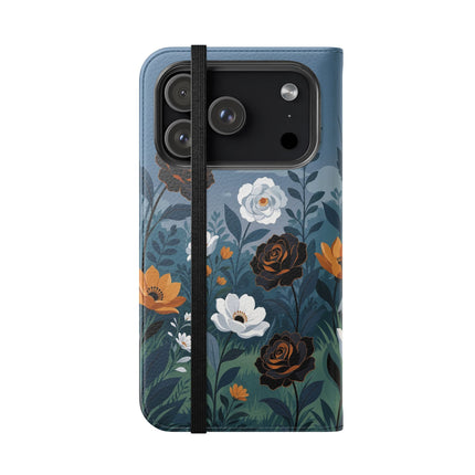 🌹💧 The Midnight Garden Keeper Flip Case – Art Deco Floral Fantasy