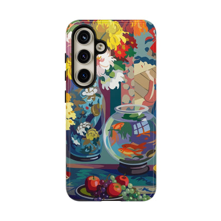 Floral Fishbowl Still Life Phone Case – Vibrant Harmony & Colorful Life