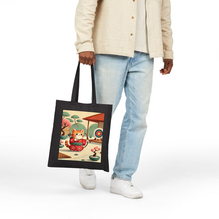 Archer Kitten in the Zen Garden Cotton Canvas Tote Bag – Focus, Whimsy & Zen Balance