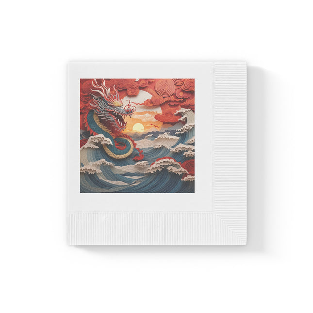 Emergence of the Dragon White Coined Napkins