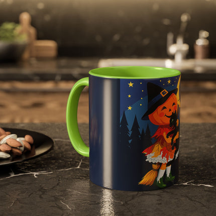 🎃🐈‍⬛ The Little Pumpkin Witch And Her Black Cat Colorful Mug – Whimsical Halloween Charm