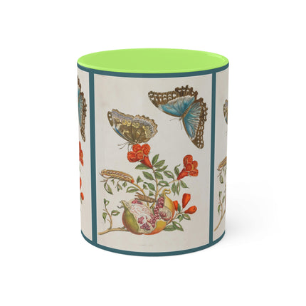 Blue Butterflies and Pomegranate by Maria Sibylla Merian Colorful Mugs, 11oz