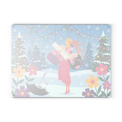 🎁🎄 The Christmas Gift Garden Glass Cutting Board – Whimsical Holiday Fantasy