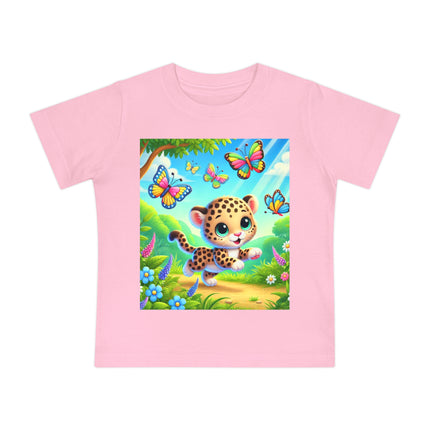 Butterfly Chase Leopard Cub Baby T-Shirt – Playful Adventure & Sunny Meadow Dreams