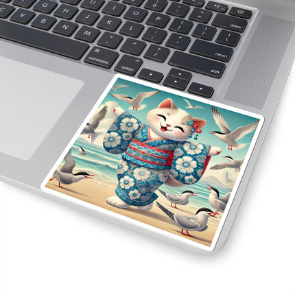 Geisha Kitten by the Seaside Kiss-Cut Stickers (4 Sizes)