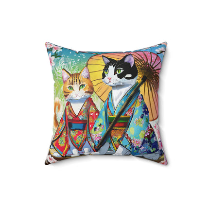 Kimono Kitties Spun Polyester Square Pillow
