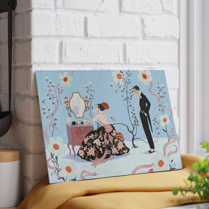 🌸🪞 The Lady At Her Winter Vanity Glass Cutting Board – Art Deco Romantic Elegance