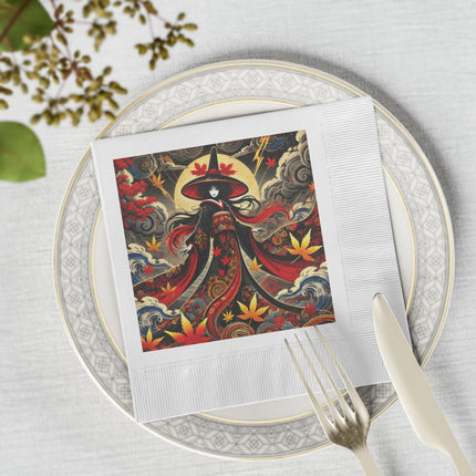 Kabuki Witch White Coined Napkins