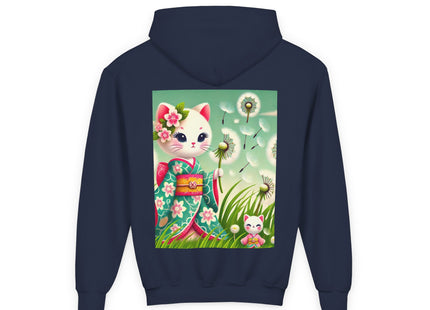 Geisha Kitten and the Dandelion Wish Youth Heavy Blend Hooded Sweatshirt