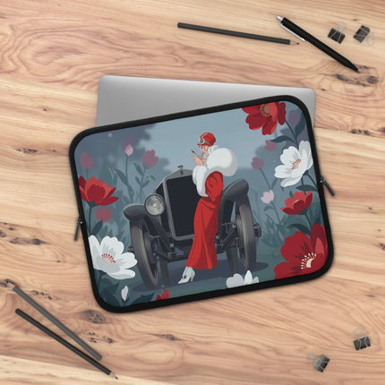 🏎️🌺 The Lady Of The Grand Touring Car Laptop Sleeve – Art Deco Motoring Elegance