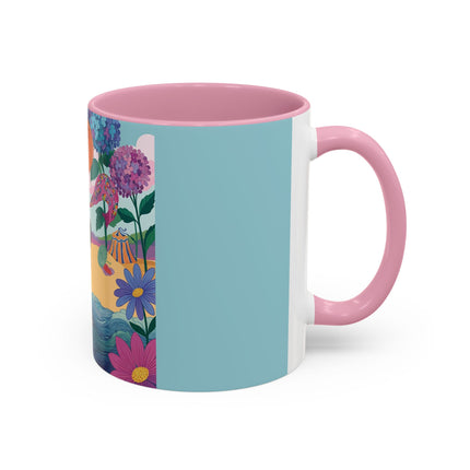 The Lady Of The Coral Parasol Colorful Mugs – Art Deco Coastal Elegance