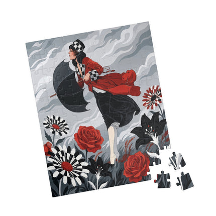 🌹☂️ The Lady In The Storm Puzzle – Art Deco Floral Drama