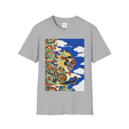 🦁☁️ The Celestial Snow Lion Softstyle T-Shirt – Tibetan Mythical Guardian & Sacred Clouds