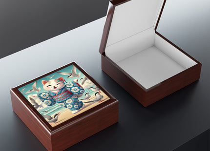 Geisha Kitten by the Seaside Jewelry Box