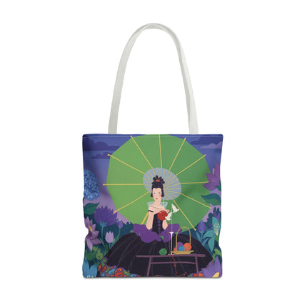 🧶🌸 The Lady Of The Enchanted Knitting Garden Tote Bag – Art Deco Floral Fantasy