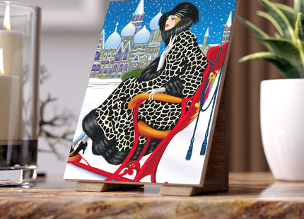Elegant Winter Woman in Sleigh Ceramic Tile