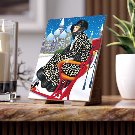 Elegant Winter Woman in Sleigh Ceramic Tile