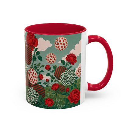 🌹💚 The Scarlet Rose Checkerboard Garden Colorful Mug – Art Deco Floral Whimsy