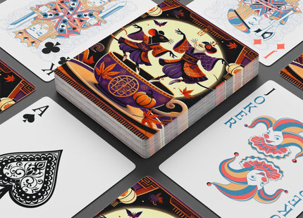 Theatrical Halloween Kabuki Mice on Teacup Playing Cards