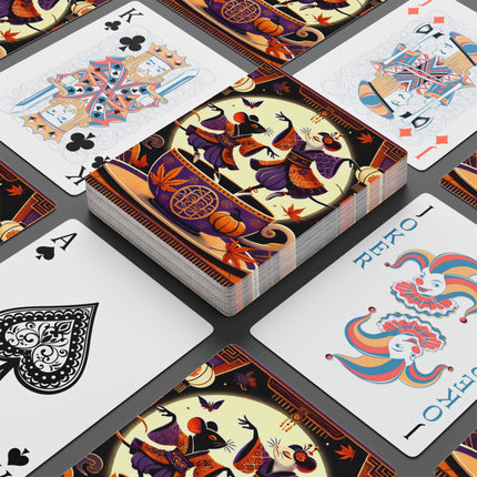Theatrical Halloween Kabuki Mice on Teacup Playing Cards