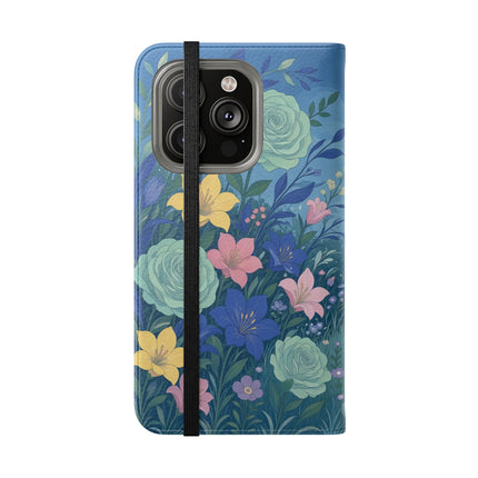 🌸💙 The Lovers In The Enchanted Garden Flip Case – Art Deco Floral Romance