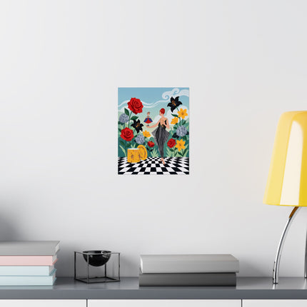 🌹🎭 The Lady And The Little Dancing Doll Matte Vertical Poster – Art Deco Floral Whimsy