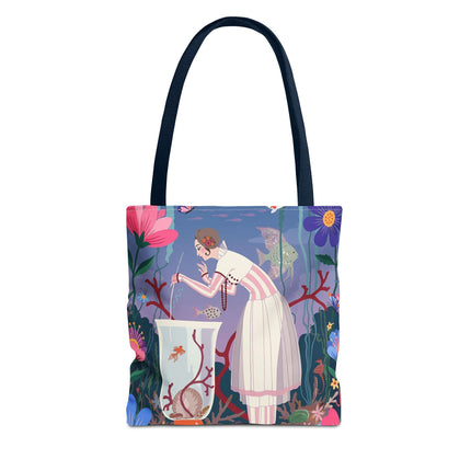 🐠🌸 The Lady Of The Enchanted Aquarium Tote Bag – Art Deco Garden Fantasy