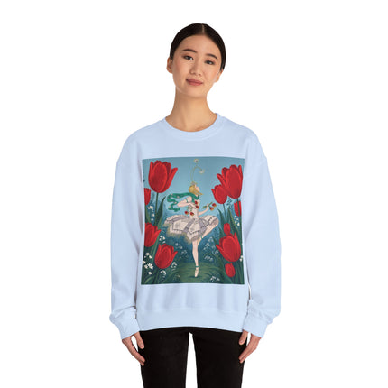 🌷🩰 The Scarlet Tulip Ballet Crewneck Sweatshirt – Art Deco Floral Whimsy