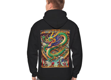 Tibetan Dragon Over Kabuki Duel – Heavy Blend™ Hooded Sweatshirt