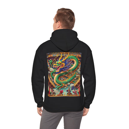 Tibetan Dragon Over Kabuki Duel – Heavy Blend™ Hooded Sweatshirt