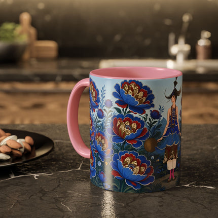 💙🌺 The Sapphire Blossom Garden Dancer Colorful Mug – Art Deco Fashion Fantasy