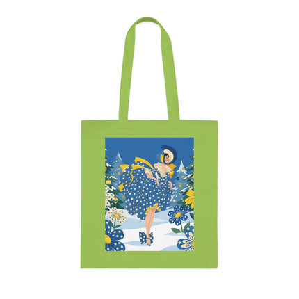 💙🎄 The Bluebell Christmas Promenade Cotton Tote Bag – Art Deco Holiday Elegance