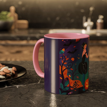 🐈‍⬛🎃 The Midnight Black Cat Masquerade Colorful Mug – Whimsical Halloween Elegance