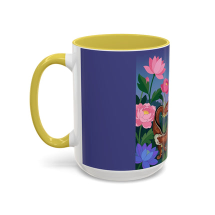 The Lady And The Garden Dragon Colorful Mugs – Art Deco Mythical Botanical Elegance