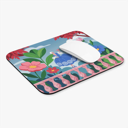 🌸🪭 The Lady On The Pink Terrace Mouse Pad – Art Deco Floral Elegance