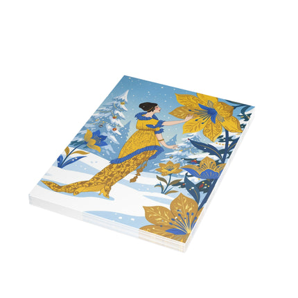 🌼❄️ The Lady Of The Golden Winter Blossom Greeting Card – Art Deco Holiday Elegance
