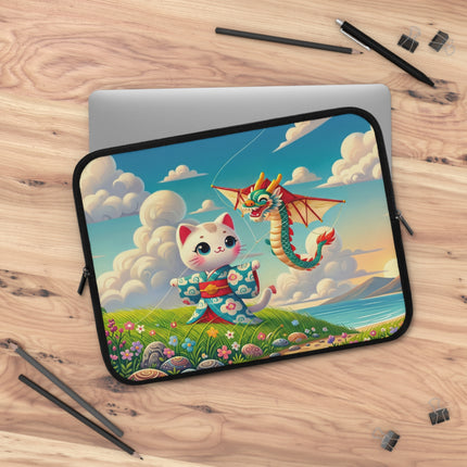 Geisha Kitten and the Dragon Kite Laptop Sleeve – Joyful Flight & Dragon Spirit
