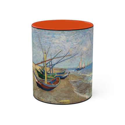 Fishing Boats on the Beach at Saintes-Maries by Vincent Van Gogh Colorful Mugs, 11oz