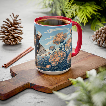 ☔🌸 The Grand Floral Journey Colorful Mug – Art Deco Travel Elegance
