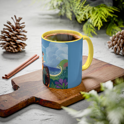 The Lady And The Sea Breeze Colorful Mugs – Art Deco Coastal Serenity