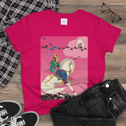 Samurai Princess on the White Steed Women's Midweight Cotton Tee – Epic Fantasy & Mythic Beauty