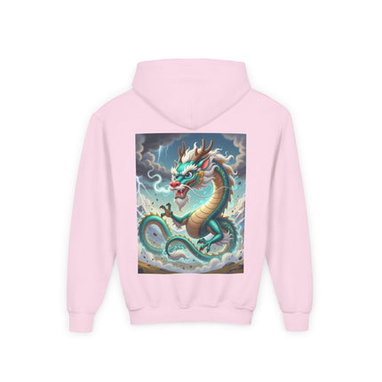 Tibetan Dragon in Battle Youth Hooded Sweatshirt – Power, Motion & Mythic Energy