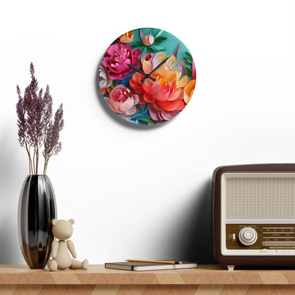 Peonies in Full Bloom Acrylic Wall Clock, Round and Square
